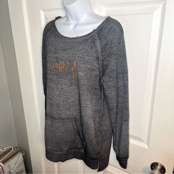 Zobha Heartbeat Metallic Coffee Graphic Gray Women's Sweatshirt Pouch Pocket L - Picture 6 of 11